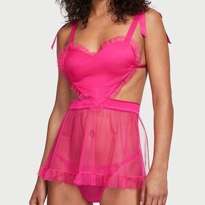 NWT Victoria's Secret XL XXL Tease Heart Dotted-Mesh Apron Babytoll Lingerie